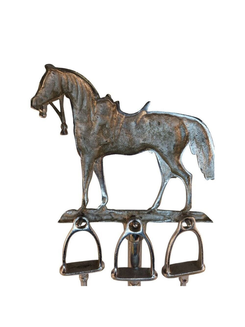 Vintage Chrome Horse Fireplace Tool Set Western Equestrian Decor - Picture 15 of 16